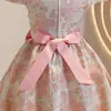 Vestido Princesa Niña Pequeño Mediano Dama de Honor Primer Cumpleaños Festival Actuación Amazon Lazo Manga Corta Abullonado