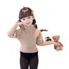 Suéter de Primavera y Otoño para Niñas, Elegante Marca de Moda Infantil Estilo Coreano Cuello Medio Alto Mangas Abullonadas Tejido de Celebridad de Internet
