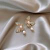 Pendientes de mariposa con cristales de color diamante y destellos de aguja plateada, pendientes de borlas de perlas de moda para mujer, pendientes frescos y dulces de estilo Mori