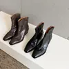 Botines de cuero de grano superior con tacón grueso de 6.5 cm para mujer, botines de tacón alto de una sola pieza, nueva colección de otoño, punta cuadrada, cierre de cremallera en la parte trasera, botines de moda para mujer
