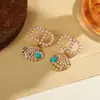 Brincos de Turquesa com Duplo Argola Estilo Francês, Pequenos e Delicados, Brincos Geométricos Vazados, Versáteis para o Dia a Dia, Acessórios de Orelha Gentis e Elegantes