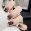 Unhas Postiças Curtas Degradê Populares na Moda por Atacado Cor Pasta de Feijão Adesivos de Unha Removíveis