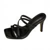 Zapatos de Tacón Alto con Punta Abierta, Venta al por Mayor Transfronteriza, Estilo Europeo y Americano, Simples y Cómodos, Tira Cruzada con Punta Cuadrada, Pantuflas de Tacón Alto Talla Grande para Uso en Exteriores