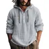 Chaqueta Larga de Manga Larga con Capucha de Color Sólido Holgada de Estilo Nuevo Europeo y Americano para Hombre, Camisa de Lino para Hombre Casual con Botones y Doble Bolsillo