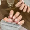 Uñas Diarias Nude Ojo de Gato Perlado con Fleco Lateral, Uñas Portables, Puntas de Uñas Desmontables, Uñas Postizas de Alta Gama, Nuevas Uñas Portables