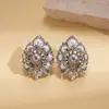 Brincos de Tarraxa Redondos Florais Geométricos de Pérola Falsa Incrustados com Strass, Estilo Europeu e Americano, Vintage Exquisitos Elegantes de Luxo Leve de Alta Qualidade