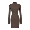 Ropa de Mujer al por Mayor Transfronteriza Estilo Europeo y Americano 2025 Principios de Otoño Nuevo Vestido de Punto de Cuello Alto Color Puro Falda de Cadera