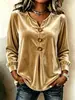 2026 Europeu e Americano Comércio Exterior Transfronteiriço Amazon Nova Blusa Camiseta Feminina Elegante de Veludo com Botões e Manga Longa