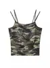 Nuevo Sexy de Deseo Puro Chica Caliente Europea y Americana Camuflaje Caliente Diamante Verano Delgado Sin Mangas Tirantes Cortos Top Ropa de Mujer