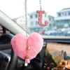 Coração de Pelúcia com Alfabeto Argila Acessórios para Interior de Carro Pingente para Mulheres, Ornamento de Pendurar Espelho Retrovisor de Carro com Strass