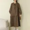 Doce Estilo Mori Japonês Vestido Longo com Renda Floral, Cadarço, Gola Redonda, Manga Longa, Solto, Versátil, Emagrecedor, Pulôver Longo para Outono
