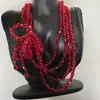 Collar Gargantilla de Flor Roja con Borla de Perlas Multicapa de Lujo Ligero y Exquisito Collar de Moda Cadena para Clavícula de Gama Alta