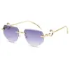 Gafas de Sol con Montura de Patilla de Espejo con Cabeza de Leopardo de Moda Europea y Americana Borde Cortado Sin Montura Moda Masculina Gafas de Sol de Diseño de Alta Gama Sunglass