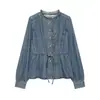 Z Estilo Europeu e Americano Transfronteiriço 2026 Nova Moda Feminina Atacado Camisa Jeans com Cinto Franzido 1263620
