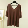 Elegante Camisa Polo de Manga Corta para Viajar, Algodón Moddale, Moda, Marrón, Holgada, Color Sólido, Jersey para Mujer, Talla 9 Plus Size