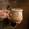 Taza de Té Cultural y Creativa de Dunhuang, Gran Capacidad, Diseño de Ciervo de Nueve Colores, Taza Individual, Juego de Té de Cerámica con Separación de Té y Agua, Perfecto como Recuerdo