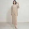 Conjunto de Duas Peças Estilo Miyake Plissado Relaxado para o Dia a Dia Saia Longa Plissada Solta com Caimento Flattering Minimalista