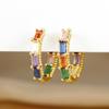 Comercio Exterior Color Caliente Zircón Pendientes de Lujo Ligero Hebilla de Oreja Chapado con Color Oro Verdadero de 18K Retro Corazón de Durazno Aro de Oreja Redondo Marea