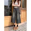 Jeans de Verano Americanos Azules Vintage Talla Grande para Mujer chica rellenita Holgados de Cintura Alta Pierna Recta Adelgazantes Pierna Ancha Pantalones de Longitud Media