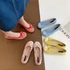 Zapatos Planos Mary Jane Rojos con Lazo de Ballet Patrón Cuadros Dopamina Grulla de Almohada Blanca ~ Patrón Dulce Nicho para Mujer