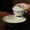 Estilo Dinastia Tang e Song Porcelana Azul e Branca Pedra de Fogo Mancha Vermelha Flor Redonda Suporte para Bule Acessórios para Cerimônia do Chá Bandeja de Chá Doméstica Bandeja de Cerâmica para Chá Seco