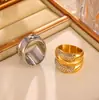 Anillo de diamantes multicapa transfronterizos de Europa y Estados Unidos con diseño de moda hip-hop, nuevo anillo de acero inoxidable chapado en oro de 18 quilates.