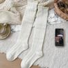 Meias de Lã Vazadas Estilo Slouch para Outono e Inverno Meias Quentes de Tricô para Passarela Meias de Meia-Perna Camadas Meias Brancas Doces Versáteis