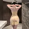 Lingerie cheongsam elegante floral transparente com abertura no peito, sexy e sedutora, não precisa remover
