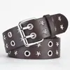 Cinturón de Ojales Estilo Transfronterizo Europeo y Americano Versátil Cinturón de Cuero para Hombre Nuevo Cinturón Punk de Hebilla Doble Fila Cinturón de Cinco Estrellas para Jeans
