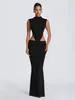Ropa de Mujer al por Mayor Europea y Americana 2026 Cuello Alto sin Mangas Ajustado de Alta Gama Hueco Revelador de Cintura Sexy Espalda Descubierta Vestido Largo