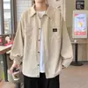 Nova camisa de manga comprida para homens, novo produto de primavera, jaqueta camisa de veludo cotelê estilo Hong Kong japonês, solta, preta