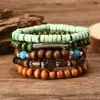 Amazon venta caliente transfronteriza pulsera de cuentas hecha a mano estilo retro para hombre pulsera de línea elástica multicapa con cuentas de madera árbol de la vida