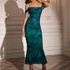 Vestido plisado de malla espiga de pescado de comercio exterior transfronterizo Europeo y americano Sexy sin espalda Hombro ajustado Cadera