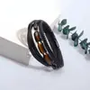Pulsera de Cuero Hecha a Mano Personalizada de Múltiples Capas para Hombres Estilo Europeo y Americano Hebilla de Acero Inoxidable Retro Pulsera de Piedra Ojo de Tigre
