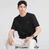 Camiseta Masculina de Manga Curta 2025 Novo Verão Fresca Seda Gelada Manga Meia Manga Fina Solta Tendência Marca Estampada Amônia Líquida Algodão Mercerizado