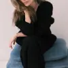 Suéter de Tricô com Gola V de Lã de Visão para Outono/Inverno 2026 para Mulheres, Novo Estilo Transfronteiriço Europeu e Americano, Cardigã de Cor Sólida Solto, Casaco de Lã para Mulheres para Exportação