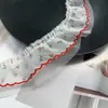 5Cn Malha Fina Floral Pequena de Camada Dupla Vermelha Acabamento de Renda Pied-de-Poule Acessório de Cabelo Lolita Decoração de Roupa Pet