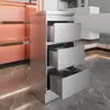 Mostrador de herramientas para salón de peluquería, gabinete de doble cara de acero inoxidable para salones de peluquería, con cajones y soporte para secador.