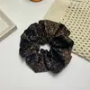 Outono e inverno camurça intestino grosso anel de cabelo retro leopardo impressão dupla camada plissado corda de cabelo trança lateral rabo de cavalo baixo acessórios para cabelo