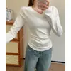Foto Real de Camiseta de Manga Larga con Cuello en V para Mujer, Nuevo Estilo Primavera 2026, Ceñida a la Cintura, Corte Ajustado, Camiseta Básica Favorecedora para Mujer