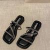 Novedad Primavera y Verano 2026 Chanclas Brillantes de Punta Cuadrada y Punta Abierta con Tacón Bajo Grueso para Mujer con Tiras de Pedrería Plateada