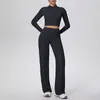 Chaqueta Deportiva Europea y Americana de Cremallera Delgada de Cruce de Fronteras Pantalones de Yoga de Pierna Ancha de Cintura Alta Transpirables Color Nude Traje de Yoga Fitness