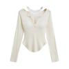 Spice Girl Sexy Ajustado Cintura Adelgazante Manga Larga Camiseta Top 2025 Nuevo Encaje Costuras Puro Slim Camisa Base
