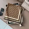 Bufanda Cuadrada Pequeña con Borlas y Estampado de Ponis de Nuevo Estilo, Bufanda de Cuello con Borlas de Moda, Bufanda Delgada para Mujer