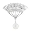 Broche de abanico de moda estilo coreano con circonita para mujer, corsage de perlas elegante de alta gama, pin para solapa de traje en forma de abanico versátil