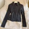 Camiseta Básica de Cashmere Vintage de Manga Longa para Mulheres, Novo Design para Primavera e Outono, Tricô de Cor Sólida com Gola Cardigan