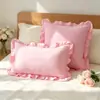 Funda de almohada con volantes y estampado de corazones, estilo Ins, linda y femenina, perfecta para dormitorios, salas de estar y sofás