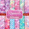 12 Hojas/Paquete Venta Caliente Transfronteriza Papel Material Fondo Escamas de Pez Sirena Papel Decorativo para Envoltura Hecho a Mano DIY