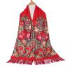 Nuevo Pañuelo Rojo Peonía Estilo Chino para Mujer, Chal Étnico Vintage con Borlas, Bufanda Larga Bohemia Cálida Estampada