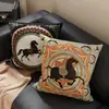 Almofada de Sofá Estilo Vintage Ano do Cavalo, Almofada Retro de Alto Padrão Dunhuang, Capa de Almofada Removível e Lavável com Enchimento, Almofada de Encosto para Quarto